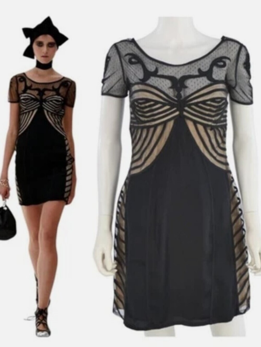 TEMPERLEY LONDON VINTAGE RUNAWAY LITTLE BLACK DRESS MESH SIZE SMALL - Picture 2 of 16